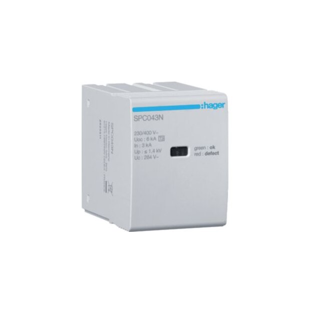 Hager SPC043N Steckmodul T3 N-PE Uc 264V In 3kA Uoc 6kV Up 1.4kV