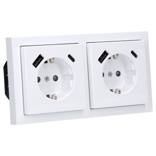 Busch-Jaeger Future Linear USB Set: 2x Steckdose 20 EUCB2USBAC-84 + 2-fach Rahmen 1722-184K