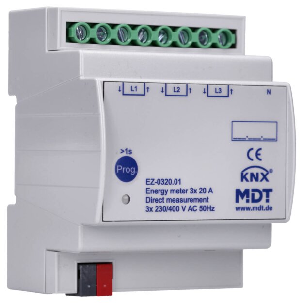 MDT EZ-0320.01 Energiezähler 3-fach 20 A Direktmessung 4TE REG 230/400 V AC