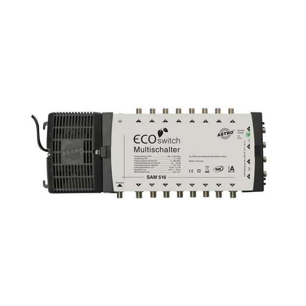 Astro SAM 516 ECOswitch Standalone-Multischalter 5 Eingänge für Satellitenposition plus Terrestrik 16 Teilnehmerausgänge Terrestrik passiv Netzteil 00360516