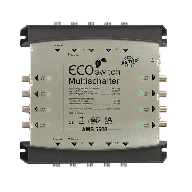 Astro AMS 5508 ECOswitch Kaskadierbarer Multischalter für AMS 5er Ecoswitch-System (Erweiterungsgerät) 5 Eingänge für eine Satellitenposition plus Terrestrik 8 Teilnehmer 00360582