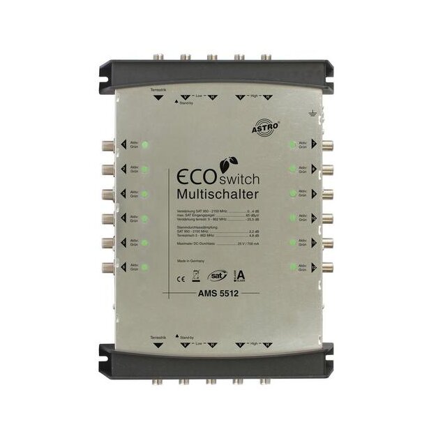 Astro AMS 5512 ECOswitch Kaskadierbarer Multischalter für AMS 5er Ecoswitch-System (Erweiterungsgerät) 5 Eingänge für eine Satellitenposition plus Terrestrik 12 Teilnehmer 00360583