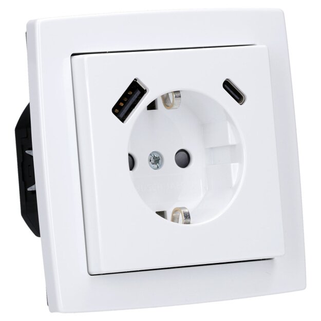 Busch-Jaeger solo USB Set : USB-A+C Steckdose 20 EUCB2USBAC-84 + 1-fach Rahmen 1721-84 , studioweiß