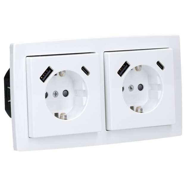 Busch-Jaeger solo USB-Set: : 2x USB-A+C Steckdose  20 EUCB2USBAC-84 + 2-fach Rahmen 1722-84, studioweiß