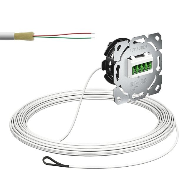 Kaiser 4250005 Glasfaser-Teilnehmeranschluss (Gf-TA) Unterputz 2 Fasern LC/APC QD CSS L=10m spleißfertig Shutter SC/APC Pigtail
