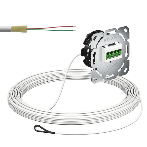 Kaiser 4250006 Glasfaser-Teilnehmeranschluss (Gf-TA) Unterputz 2 Fasern LC/APC QD CSS L=15m spleißfertig Shutter SC/APC Pigtail