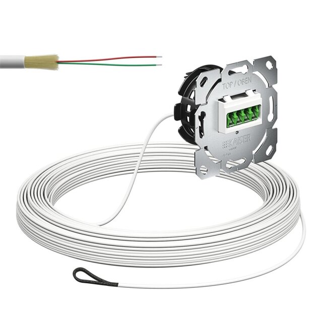 Kaiser 4250008 Glasfaser-Teilnehmeranschluss (Gf-TA) Unterputz 2 Fasern LC/APC QD CSS L=25m spleißfertig Shutter SC/APC Pigtail