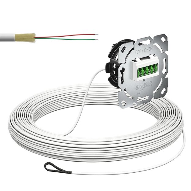 Kaiser 4250009 Glasfaser-Teilnehmeranschluss (Gf-TA) Unterputz 2 Fasern LC/APC QD CSS L=30m spleißfertig Shutter SC/APC Pigtail