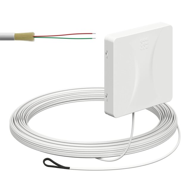 Kaiser 4252014 Glasfaser-Teilnehmeranschluss (Gf-TA) Aufputz 2 Fasern LC/APC DX L=15m mit vorkonfektionierter Leitung und Kabeleinführung von der Unterseite spleißfertig shutter LC/APC Pigtail