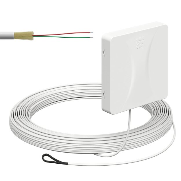 Kaiser 4252015 Glasfaser-Teilnehmeranschluss (Gf-TA) Aufputz 2 Fasern LC/APC DX L=20m mit vorkonfektionierter Leitung und Kabeleinführung von der Unterseite spleißfertig shutter LC/APC Pigtail