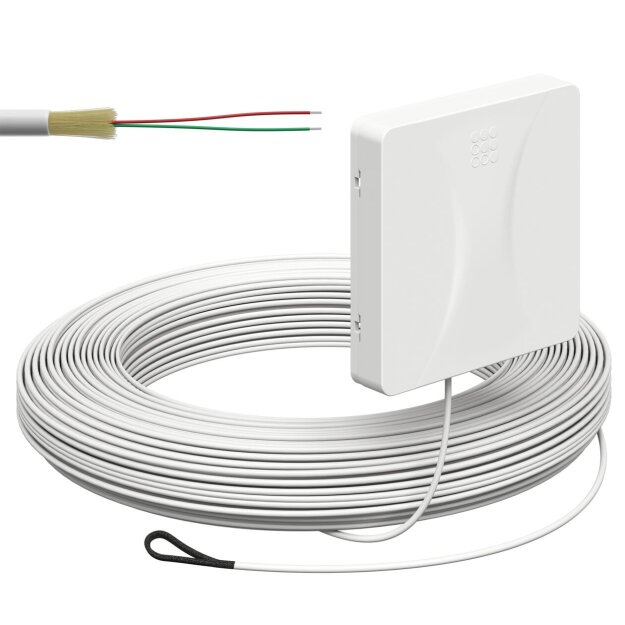 Kaiser 4252019 Glasfaser-Teilnehmeranschluss (Gf-TA) Aufputz 2 Fasern LC/APC DX L=70m mit vorkonfektionierter Leitung und Kabeleinführung von der Unterseite spleißfertig shutter LC/APC Pigtail