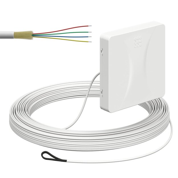 Kaiser 4252023 Glasfaser-Teilnehmeranschluss (Gf-TA) Aufputz 4 Fasern LC/APC DX L=25m mit vorkonfektionierter Leitung und Kabeleinführung von der Rückseite spleißfertig shutter LC/APC Pigtail