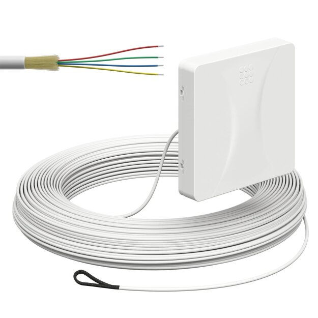 Kaiser 4252025 Glasfaser-Teilnehmeranschluss (Gf-TA) Aufputz 4 Fasern LC/APC DX L=50m mit vorkonfektionierter Leitung und Kabeleinführung von der Rückseite spleißfertig shutter LC/APC Pigtail