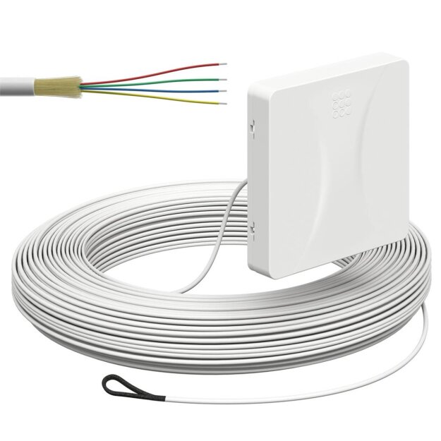 Kaiser 4252026 Glasfaser-Teilnehmeranschluss (Gf-TA) Aufputz 4 Fasern LC/APC DX L=70m mit vorkonfektionierter Leitung und Kabeleinführung von der Rückseite spleißfertig shutter LC/APC Pigtail