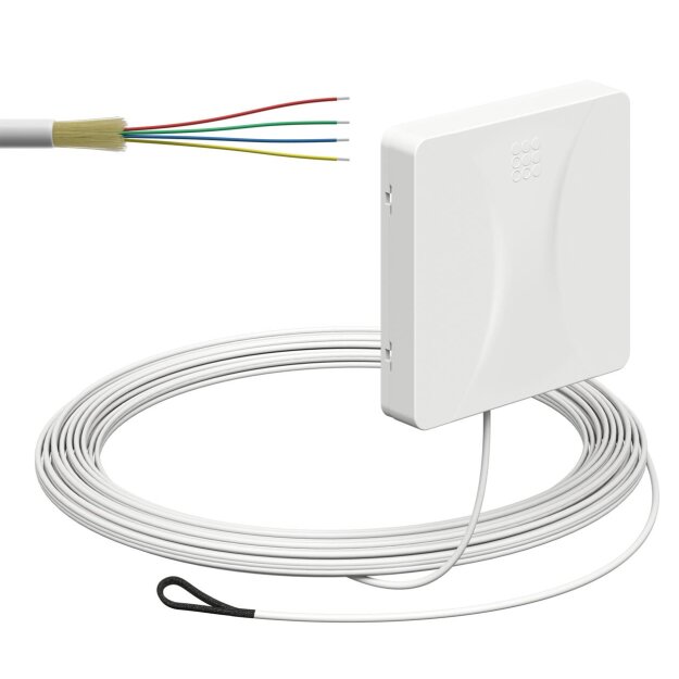 Kaiser 4252027 Glasfaser-Teilnehmeranschluss (Gf-TA) Aufputz 4 Fasern LC/APC DX L=10m mit vorkonfektionierter Leitung und Kabeleinführung von der Unterseite spleißfertig shutter LC/APC Pigtail