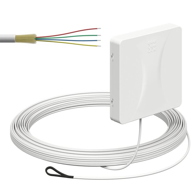 Kaiser 4252028 Glasfaser-Teilnehmeranschluss (Gf-TA) Aufputz 4 Fasern LC/APC DX L=15m mit vorkonfektionierter Leitung und Kabeleinführung von der Unterseite spleißfertig shutter LC/APC Pigtail