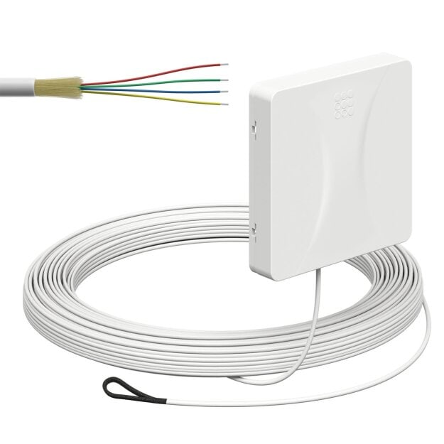 Kaiser 4252029 Glasfaser-Teilnehmeranschluss (Gf-TA) Aufputz 4 Fasern LC/APC DX L=20m mit vorkonfektionierter Leitung und Kabeleinführung von der Unterseite spleißfertig shutter LC/APC Pigtail