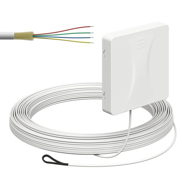 Kaiser 4252030 Glasfaser-Teilnehmeranschluss (Gf-TA) Aufputz 4 Fasern LC/APC DX L=25m mit vorkonfektionierter Leitung und Kabeleinführung von der Unterseite spleißfertig shutter LC/APC Pigtail