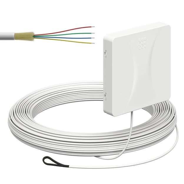 Kaiser 4252031 Glasfaser-Teilnehmeranschluss (Gf-TA) Aufputz 4 Fasern LC/APC DX L=30m mit vorkonfektionierter Leitung und Kabeleinführung von der Unterseite spleißfertig shutter LC/APC Pigtail