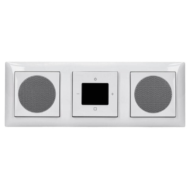 Busch-Jaeger Unterputz-Radio-Set: 8217 U-101 BTconnect Busch-Radio DAB+  + 8252-914-101 Zentralscheibe für Busch-Radio DAB+ + 2x 8223 U Lautsprecher-Einsatz + 2x 8253-914 Zentralscheibe Lautsprecher + 1723-914  3-fach Abdeckrahmen, Alpinweiß
