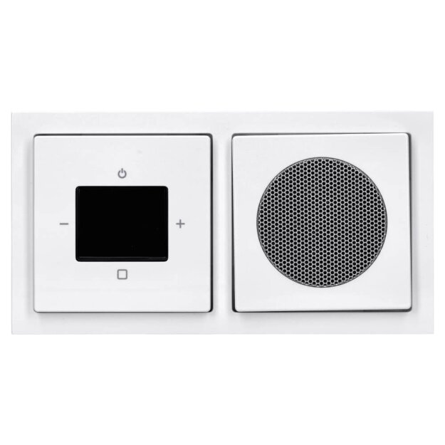 Busch-Jaeger Unterputz-Radio-Set: 8217 U-101 Busch-Radio BTconnect DAB+ + 8252-84-101 Zentralscheibe für Busch-Radio DAB+ + 8223 U Lautsprecher-Einsatz + 8253-84 Zentralscheibe Studioweiß carat® + 1722-184K future® linear-Abdeckrahmen 2-fach
