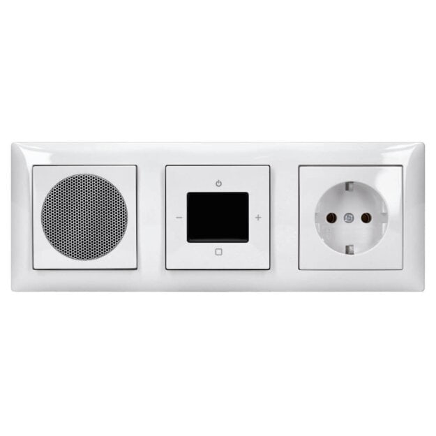 Busch-Jaeger Unterputz-Radio-Set:  8215 U-101 Busch-Radio DAB+ + 8252-914-101 Zentralscheibe für Busch-Radio + 20 EUC-914 SCHUKO® Steckdose + 8223 U Lautsprecher-Einsatz + 8253-914 Zentralscheibe + 1723-914 3-fach Rahmen, Alpinweiß Busch-balance® SI