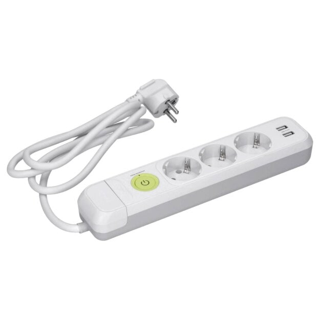 Voxura M03-WS3-15 Mehrfachsteckdosenleiste 3-fach mit Kabel 1,5m und Schalter und USB weiß