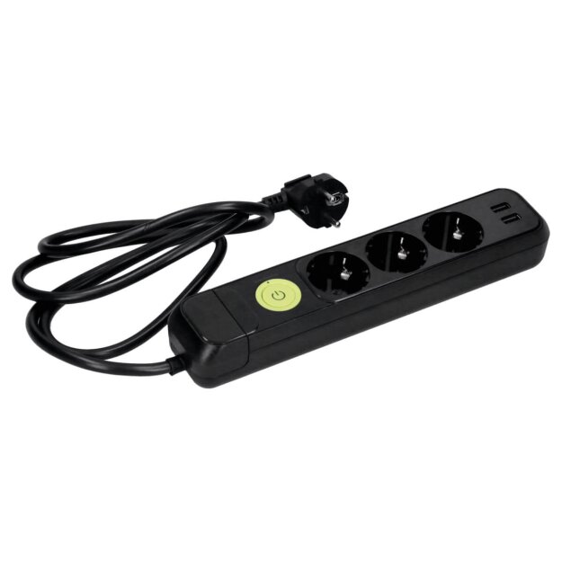 Voxura M03-SW3-15 Mehrfachsteckdosenleiste 3-fach mit Kabel 1,5m und Schalter und USB schwarz