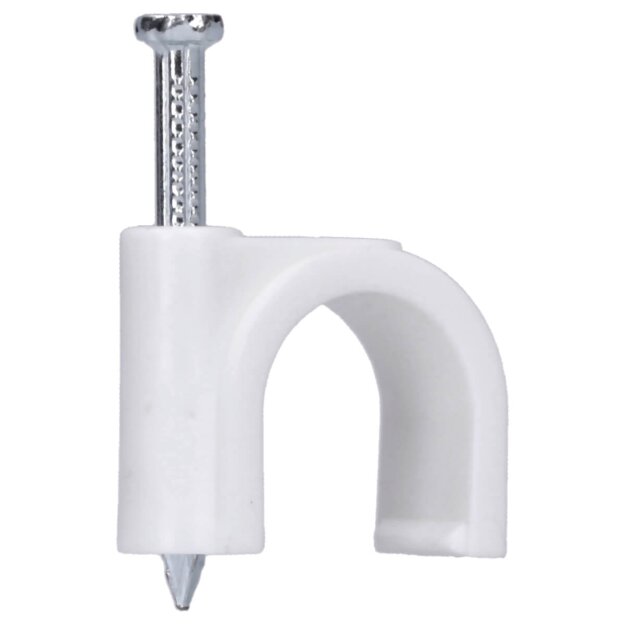 Voxura K04-2300-16 Nagelschelle Kabelschelle Rundschelle 16 mm mit Nagel Ø 2,5x40 mm weiß