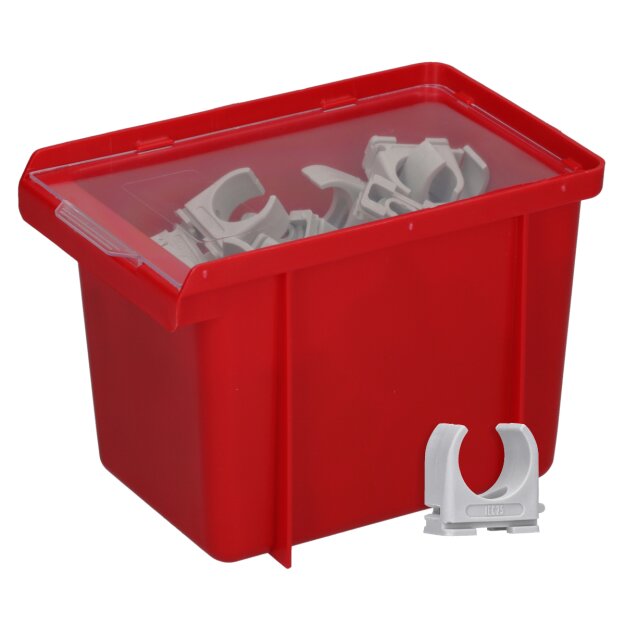 Voxura K05-1604-25 Rohr-Klemmschellen IEC 25 RAL 7035 in roter Box