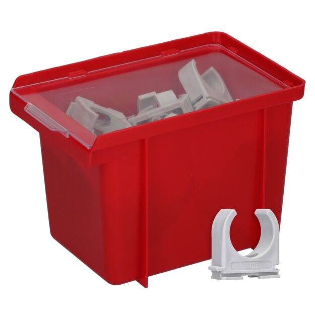 Voxura K05-1604-32 Rohr-Klemmschellen IEC 32 RAL 7035 in roter Box