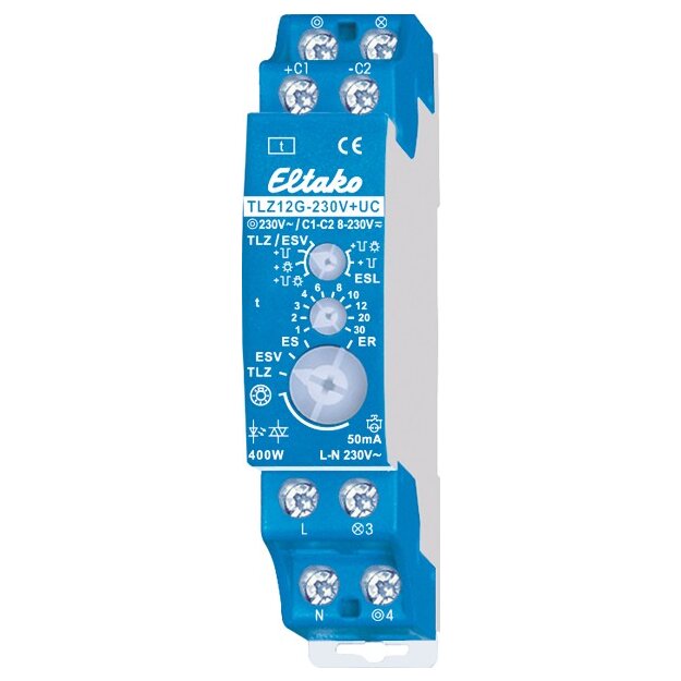 Eltako 23100831 Treppenlicht-Zeitschalter 230V+UC Geräuschloses Solid-State-Relais nicht potenzialfrei 400W TLZ12G-230V+UC