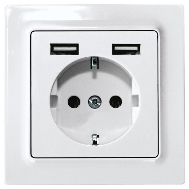 Eltako 30055896 Schutzkontakt-Steckdose Reinweiß glänzend E-Design55 DSS55E+2xUSBA-wg
