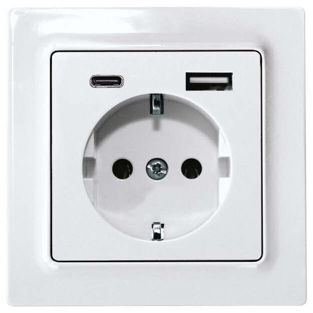 Eltako 30055897 Schutzkontakt-Steckdose Reinweiß glänzend E-Design55 DSS55E+USBA+C-wg