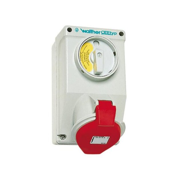 Walther AT110 Wandsteckdose 16A 5P 6h mit 2-poligem Ausschalter und mechanische Verriegelung