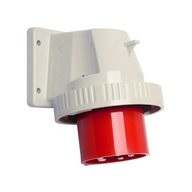 Walther 639 Wasserdichter Anbaugerätestecker schräg 32A 5P 6h mit angeschraubtem Flanschgehäuse 75x90mm