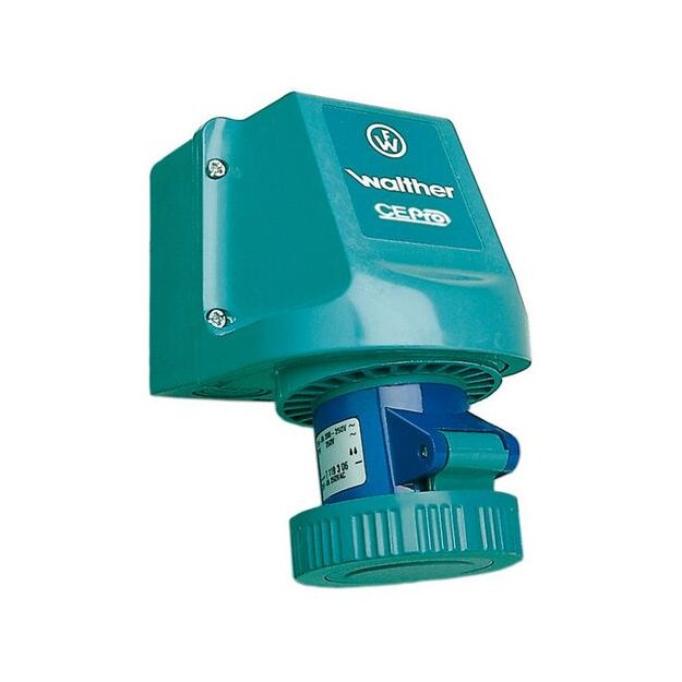 Walther 7119306 Wasserdichte CEPro Wandsteckdose zur Innenbefestigung 16A 3P 6h mit je 2 ausbrechenden Kabeleinführungen oben/unten