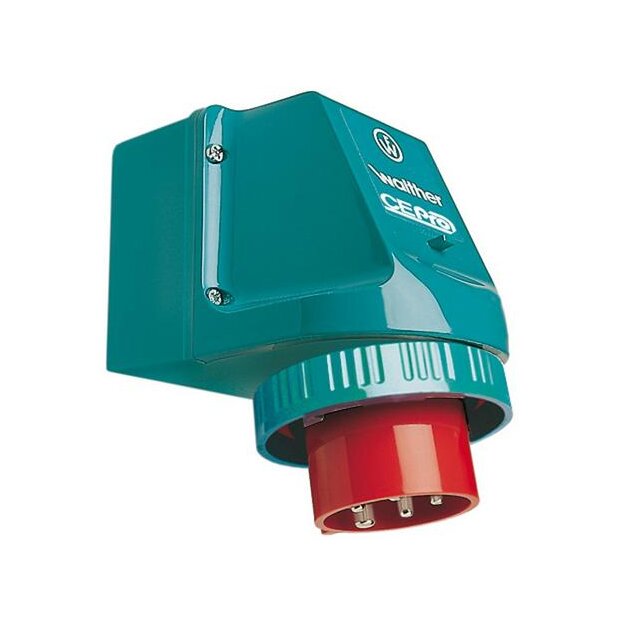 Walther 7618 Wasserdichter CEPro Wandgerätestecker zur Innenbefestigung 16A 5P 6h mit je 2 ausbrechbaren Kabeleinführungen oben/unten