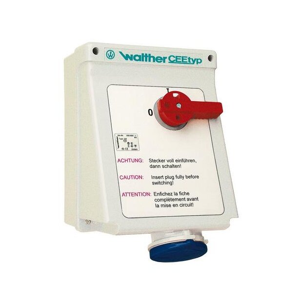 Walther AE160 Wandsteckdose 63A 5P 6h mit 3-poligem Ausschalter und mechanische Verriegelung