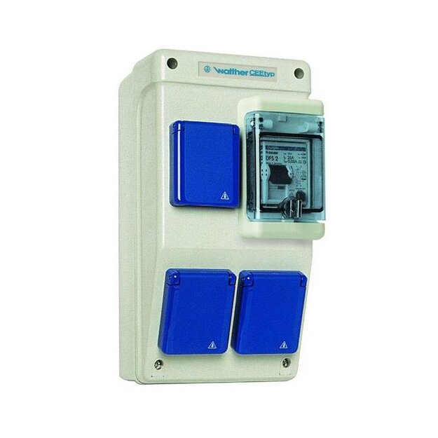 Walther 6580004 Kunststoff-Steckdosenkombination 16A mit einem RCD TypA 3 Schukos und Anschluss bis 6qmm 3P