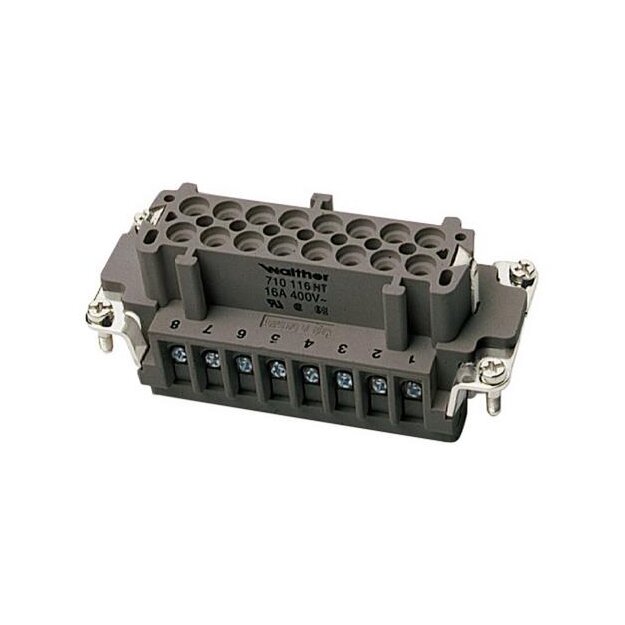 Walther 710116HT Buchseneinsatz der Baureihe B HT 16+P mit Drahtschutz und einer Nummerierung von 1-16