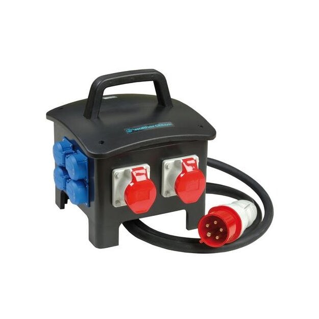 Walther 6490223 Tragbare Vollgummi-Steckdosenkombination 32A mit einem RCD TypA 3 MCBs 2 CEE-Abgänge 16A 4 Schukos und Anschluss über Leitung mit 32A Stecker