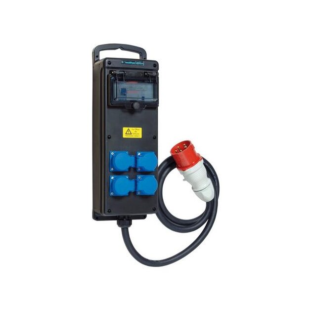 Walther 6410002A Tragbare Vollgummi-Steckdosenleiste 16A mit einem RCD TypA 4 Schukos und Anschluss über Leitung mit 16A Stecker