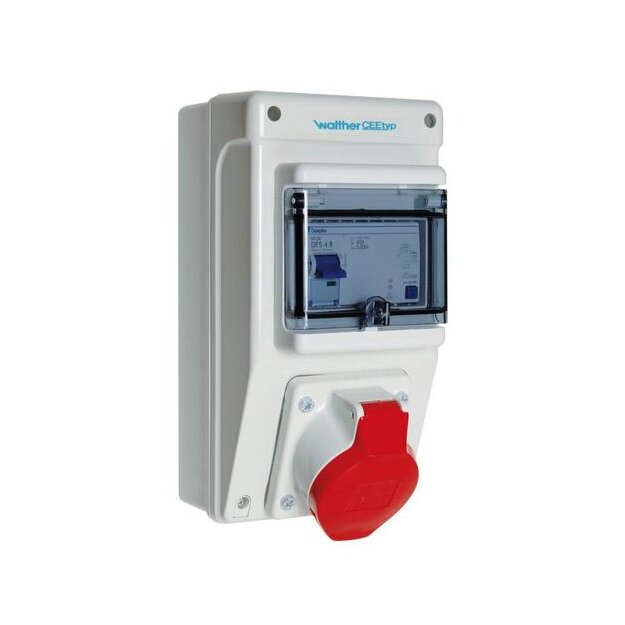 Walther 6590104 Kunststoff-Steckdosenkombination 16A mit einem RCD TypA einem CEE-Abgang 16A und Anschluss bis 6qmm 5P