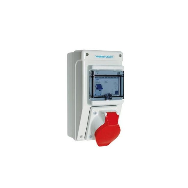 Walther 6591105 Kunststoff-Steckdosenkombination 32A mit einem RCD TypA einem CEE-Abgang 32A und Anschluss bis 6qmm 5P