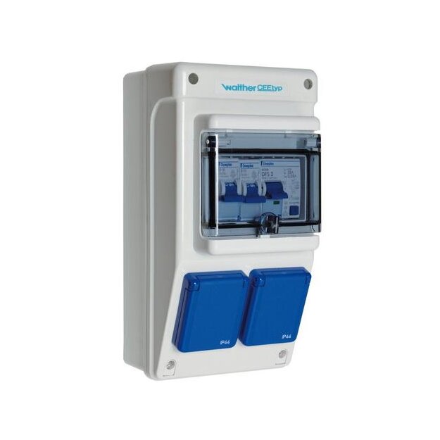 Walther 6590006 Kunststoff-Steckdosenkombination 25A mit einem RCD TypA 2 MCBs TypC 2 Schukos und Anschluss bis 6qmm 3P