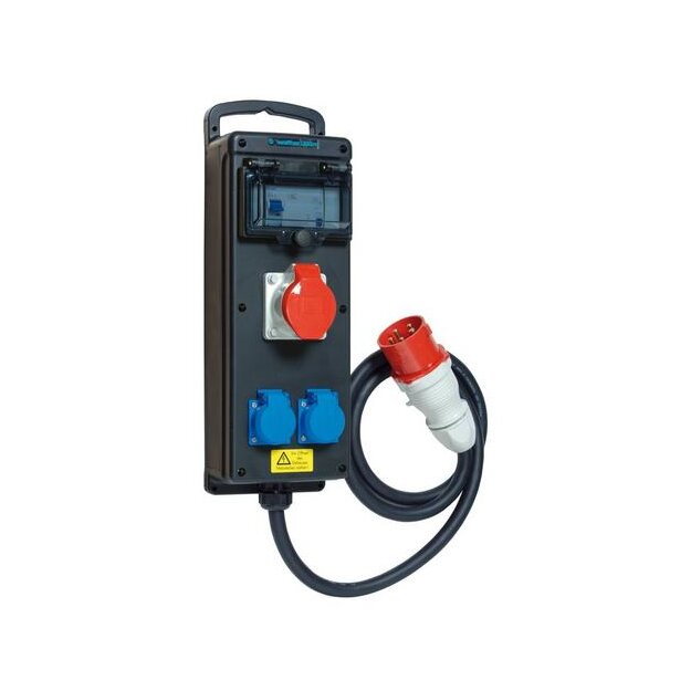 Walther 6410102A Tragbare Vollgummi-Steckdosenleiste 16 A mit einem RCD TypA einem CEE-Abgang 16A 2 Schukos und Anschluss über Leitung mit 16A Stecker