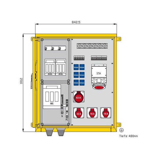 Walther WAP0494 Aufputzverteiler 138kVA mit 3 RCDs TypA 9 LS 5 CEE-Abgängen 16-125A und 6 Schukos