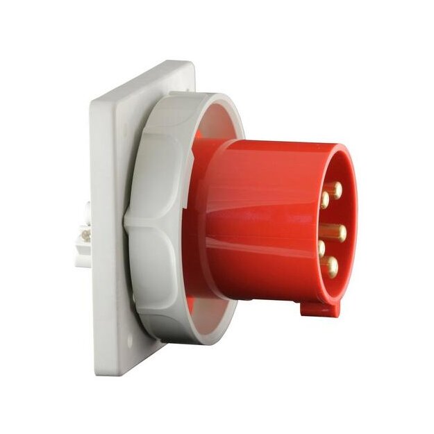 Walther 667 Anbaugerätestecker gerade 63A 5P 6h IP67 mit angeschraubtem Flanschgehäuse 118x118mm