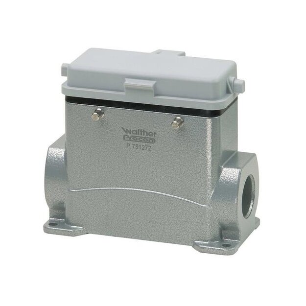 Walther P731310MS Sockelgehäuse BV10/16 aus Aluminium der Höhe 68mm mit Querverriegelungsnocken 2xM25 Stutzen und Klappdeckel